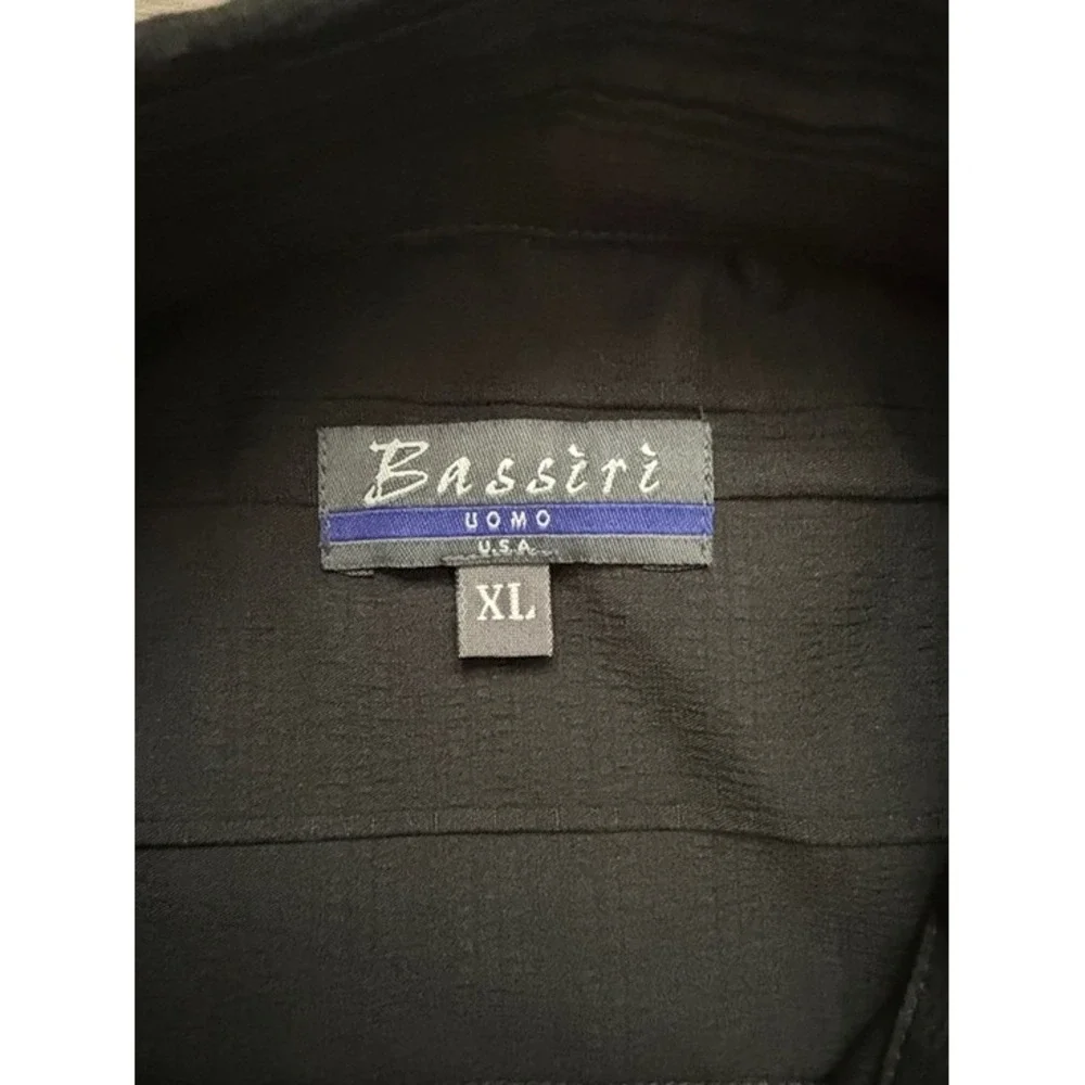 Bassiri Uomo Mens XL Black Microfiber Textured Stripe Long Sleeve Button Down‎